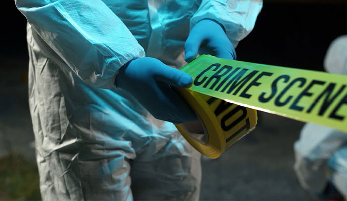 Crime scene area with yellow tape