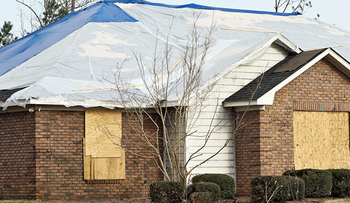 Boarded-up residential house