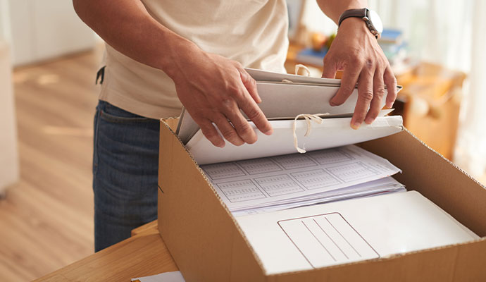Documents stored inside card box
