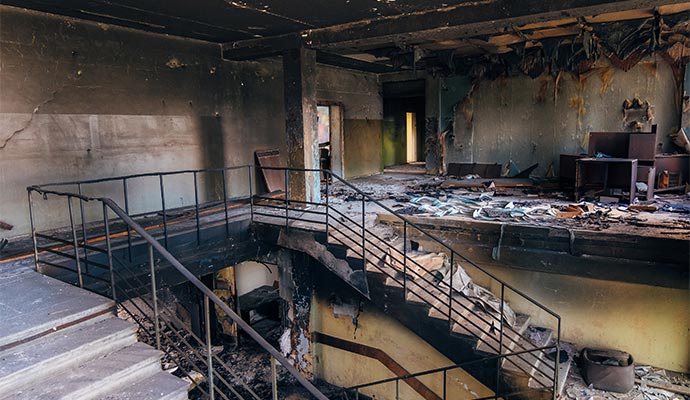 Fire damaged commercial place