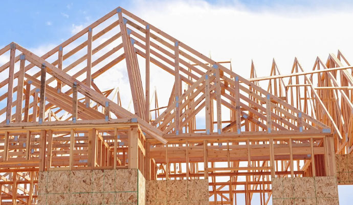 Wooden framework residential house under construction