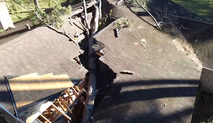 Storm damaged house