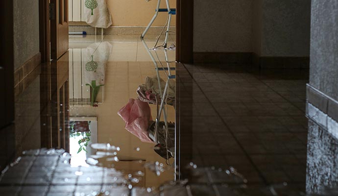 Water damaged tile floor